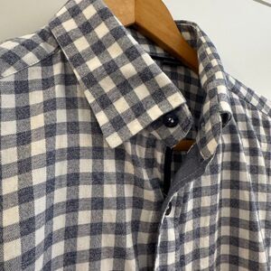 Stone Rose Men's Medium Navy Blue Flannel Check Long Sleeve Plaid Dress Shirt